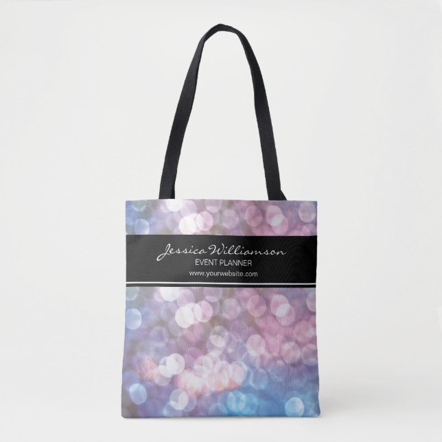 Bokeh, sparkle lights, trendy, event planner tote bag (Front)