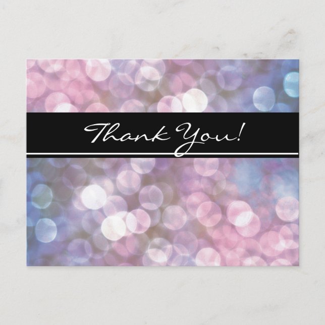 Bokeh sparkle lights trendy event thank you postcard (Front)