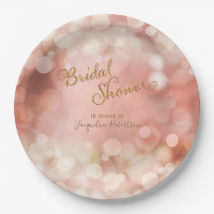 Bokeh Sparkle Twinkle Lights Pastel Pink Bridal Paper Plate