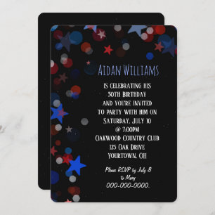 Bokeh Star on black Birthday Party Invitation