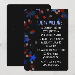 Bokeh Star on black Birthday Party Invitation