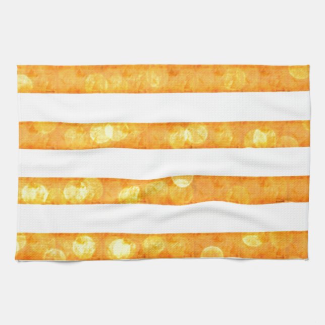 Bokeh Stripes Orange And White Kitchen Towel (Horizontal)
