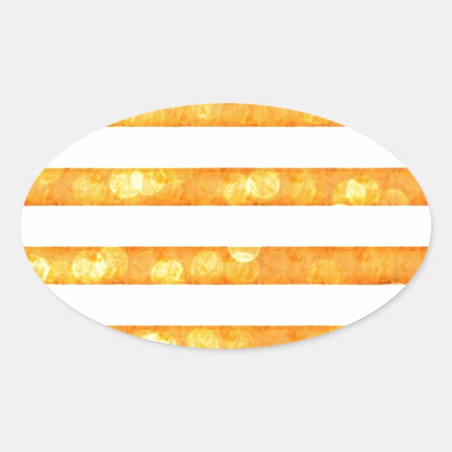 Bokeh Stripes Orange And White Oval Sticker (Front)