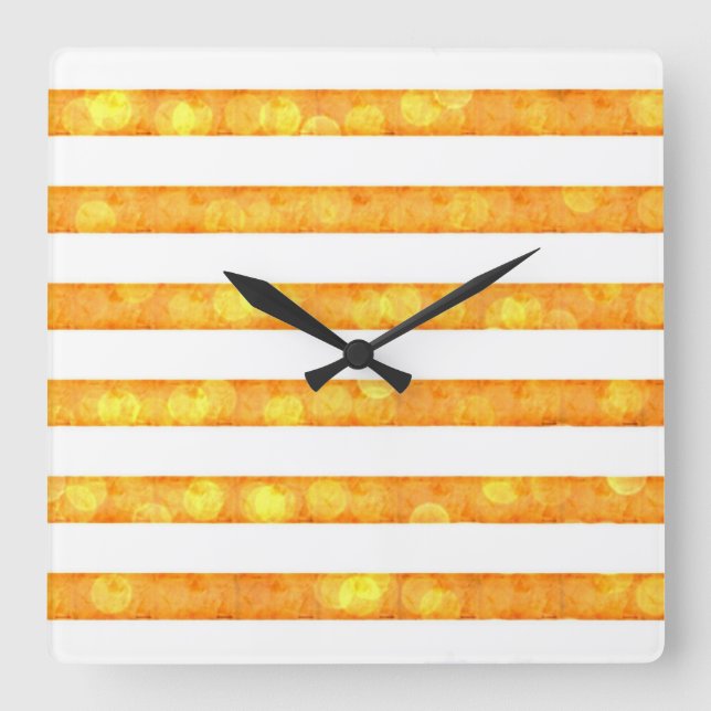 Bokeh Stripes Orange And White Square Wall Clock (Front)