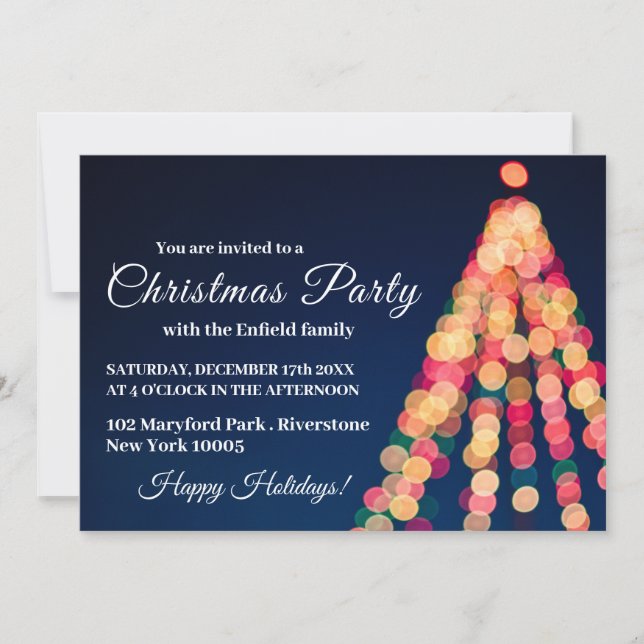 Bokeh Tree Lights, Christmas Party Invite (Front)