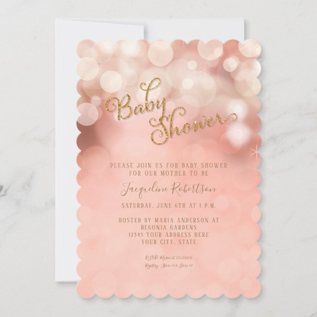 Bokeh Twinkle Light Princess Girl Baby Shower Pink Invitation (Front)