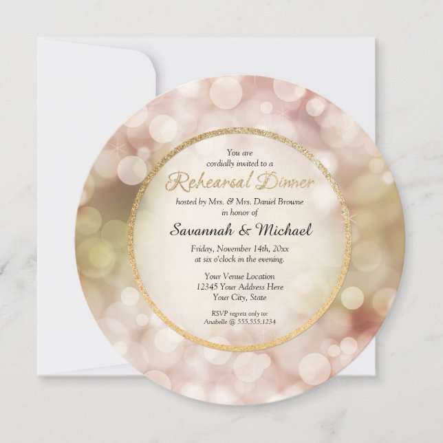 Bokeh Twinkle Sparkle Gold Rehearsal Dinner Invite (Front)