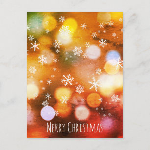 Bokeh Vivid Lights Snowflakes - Modern Christmas Holiday Postcard