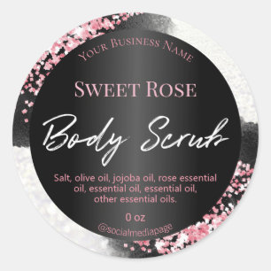 Bokeh White Black Pink Glitter Body Scrub Labels