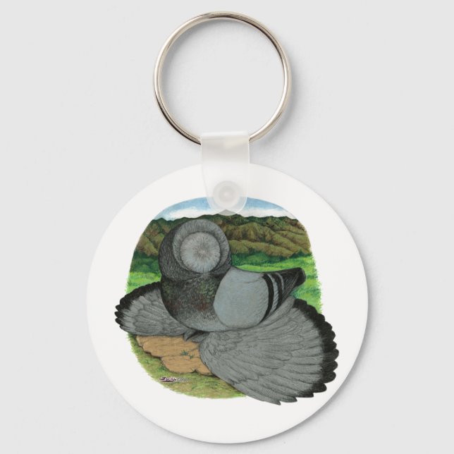 Bokhara Trumpeter Pigeon Blue Key Ring (Front)