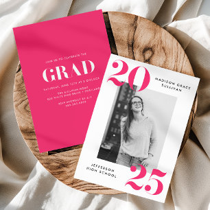 Bold 2022 Pink Lettering Photo Graduation Party Invitation