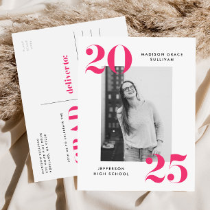 Bold 2022 Pink Lettering Photo Graduation Party Invitation Postcard