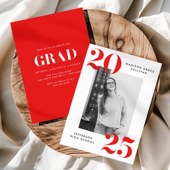 Bold 2023 Red Lettering Photo Graduation Party Invitation (Creator Uploaded)