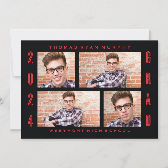 BOLD 2024 GRAD PHOTO COLLAGE GRADUATION INVITATION (Front)