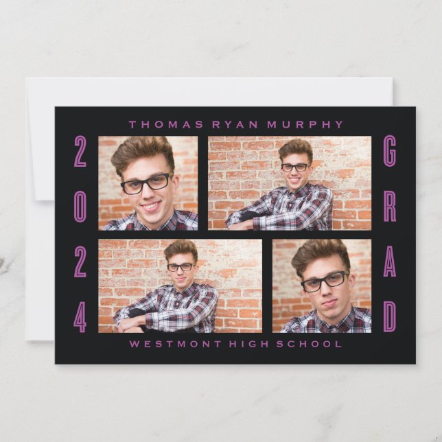 BOLD 2024 GRAD PHOTO COLLAGE GRADUATION INVITATION (Front)