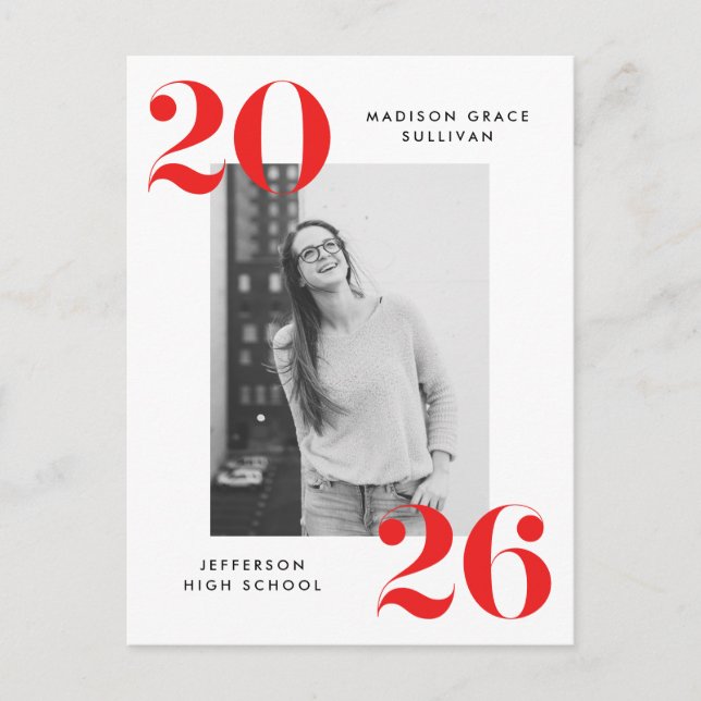 Bold 2025 Red Lettering Photo Graduation Party Invitation Postcard (Front)