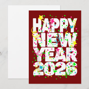 Bold 2026 New Year Greeting in Red with Confetti Holiday Card