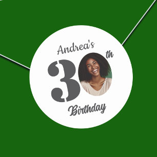 Bold 30th Birthday Party Photo Classic Round Sticker