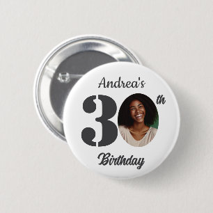 Bold 30th Birthday Party Photo Favor 6 Cm Round Badge