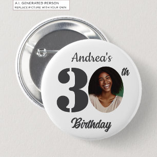 Bold 30th Birthday Party Photo Favour 6 Cm Round Badge