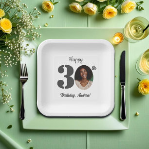 Bold 30th Birthday Party Photo Paper Plate