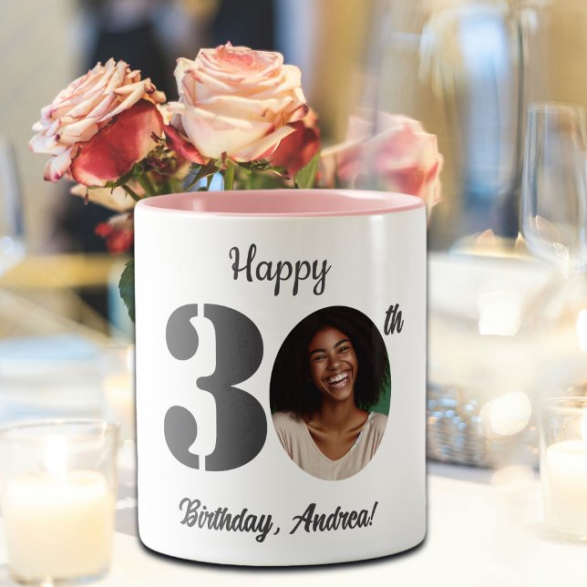 Bold 30th Birthday Photo Two-Tone Coffee Mug (Creator Uploaded)