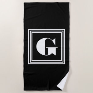 Bold 3 Frame Monogram   Black & White Beach Towel