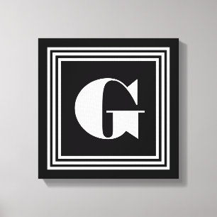 Bold 3 Frame Monogram Black & White Canvas Print