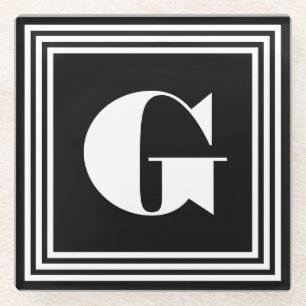 Bold 3 Frame Monogram   Black & White Glass Coaster