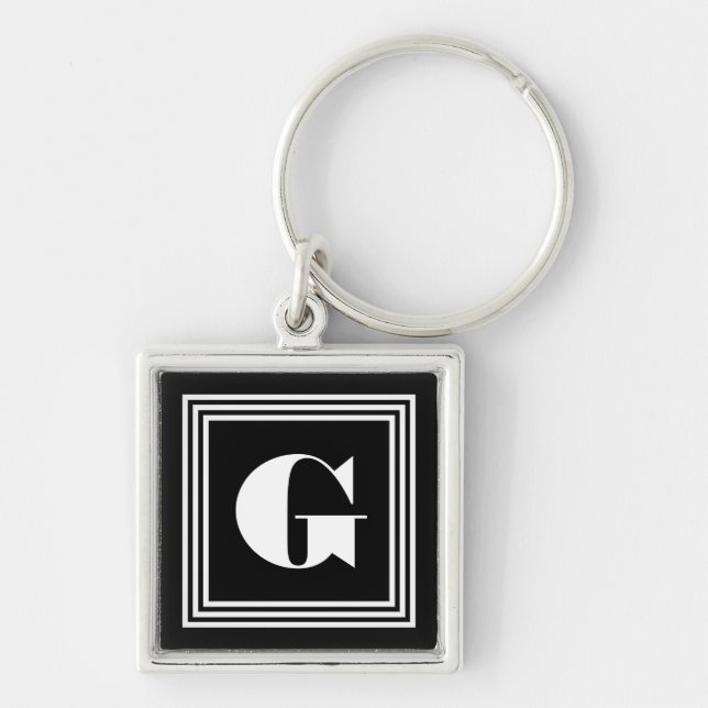 Bold 3 Frame Monogram | Black & White Key Ring (Front)
