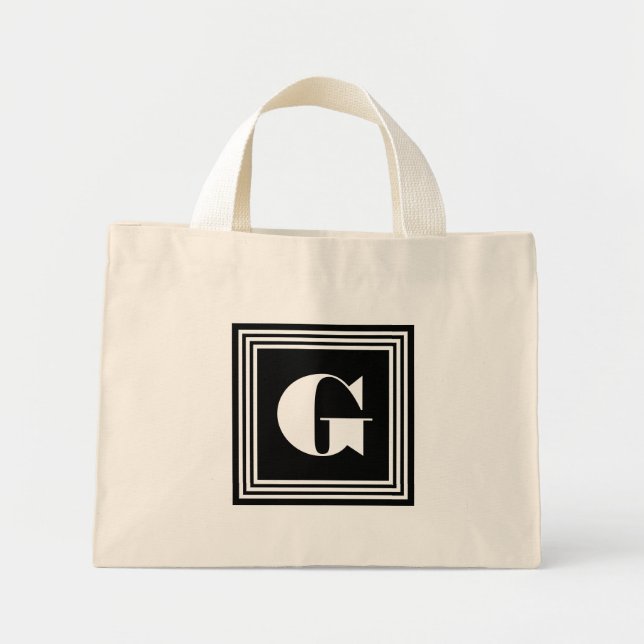 Bold 3 Frame Monogram | Black & White Mini Tote Bag (Front)