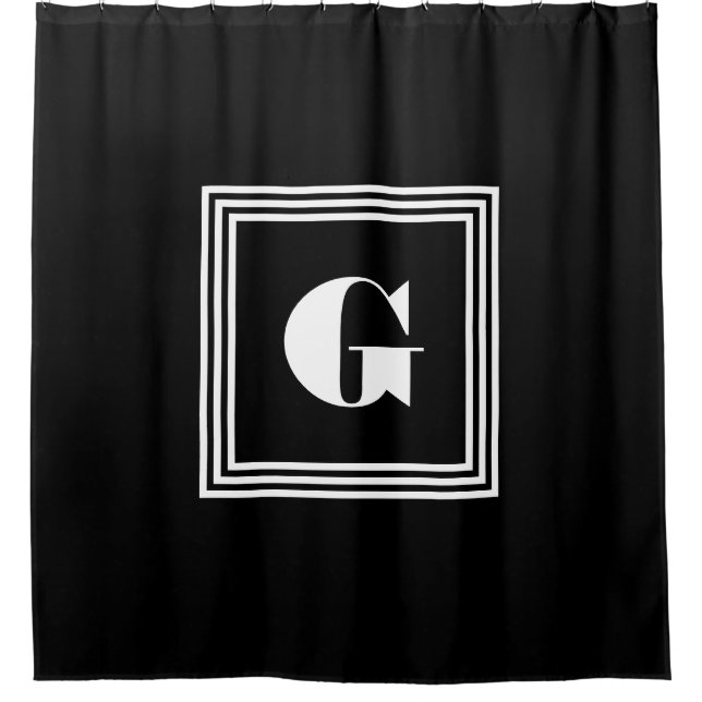 Bold 3 Frame Monogram | Black & White Shower Curtain (Front)