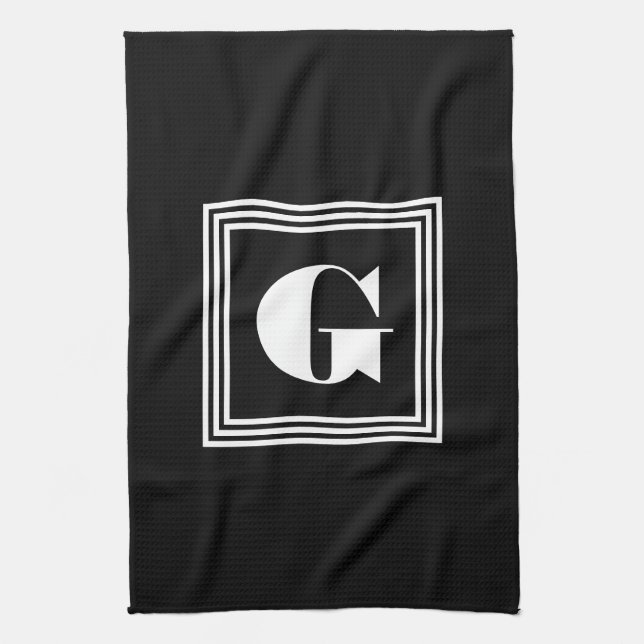 Bold 3 Frame Monogram | Black & White Tea Towel (Vertical)