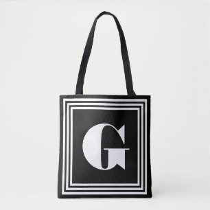 Bold 3 Frame Monogram Black & White Tote Bag