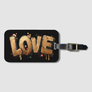 Bold 3D Graffiti Art of the Word "LOVE" in Gold Luggage Tag