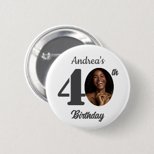 Bold 40th Birthday Party Photo Favor 6 Cm Round Badge