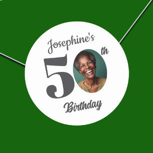 Bold 50th Birthday Party Photo Classic Round Sticker