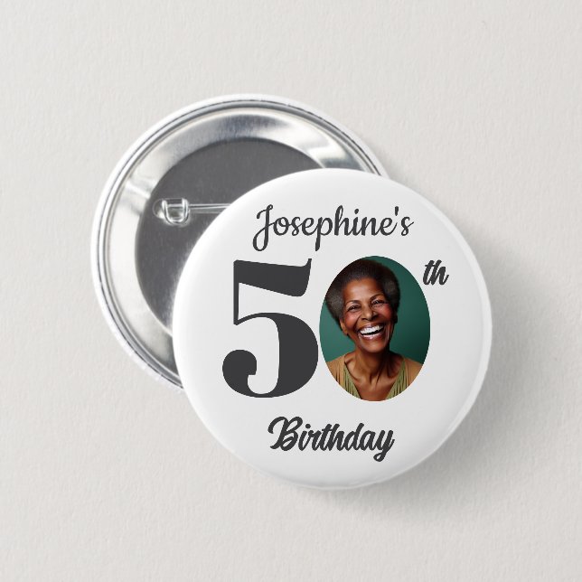 Bold 50th Birthday Party Photo Favor 6 Cm Round Badge (Front & Back)