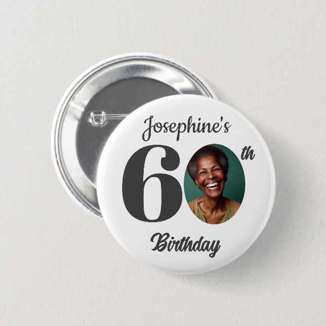 Bold 60th Birthday Party Photo Favor 6 Cm Round Badge (Front & Back)
