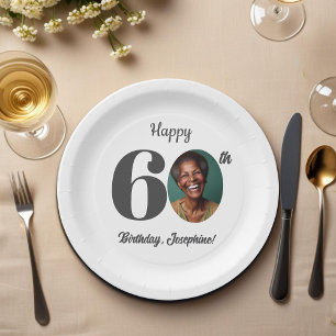 Bold 60th Birthday Party Photo Paper Plate