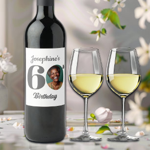 Bold 60th Birthday Party Photo Wine Label