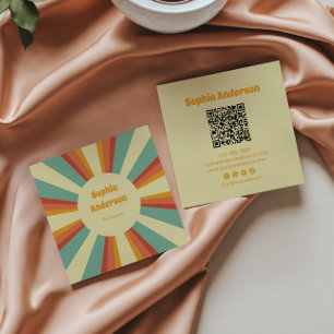 Bold 70s Style with Custom QR Code - Retro Brust Square Business Card