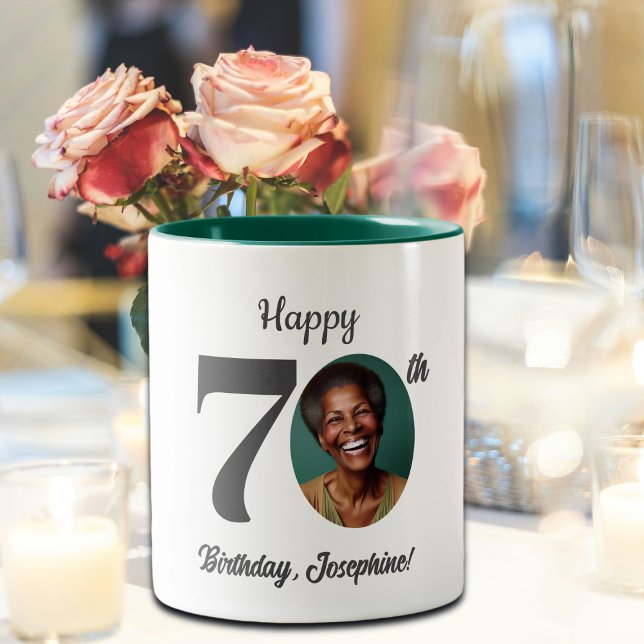 Bold 70th Birthday Photo Two-Tone Coffee Mug (Creator Uploaded)