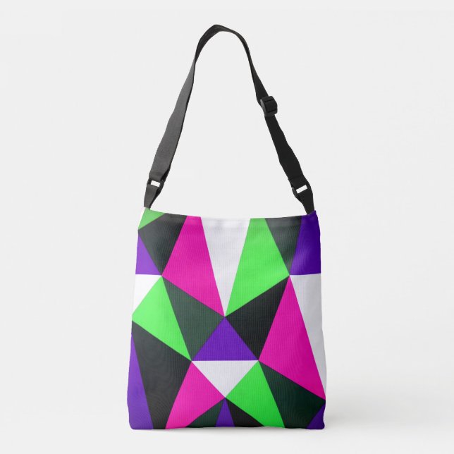Bold 80s Colour Block Neon Green Pink Purple Crossbody Bag (Back)