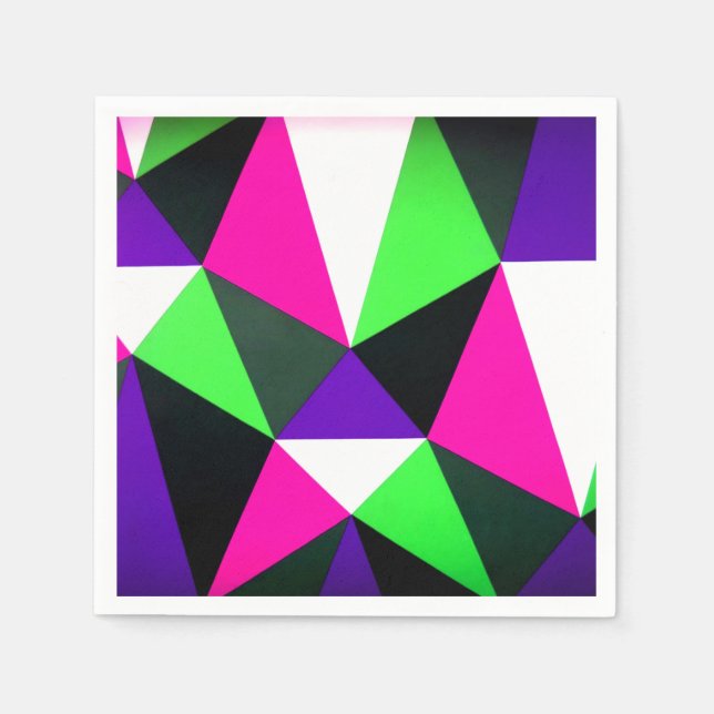 Bold 80s Colour Block Neon Green Pink Purple Napkin (Front)