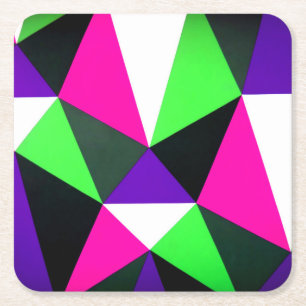 Bold 80s Colour Block Neon Green Pink Purple Square Paper Coaster