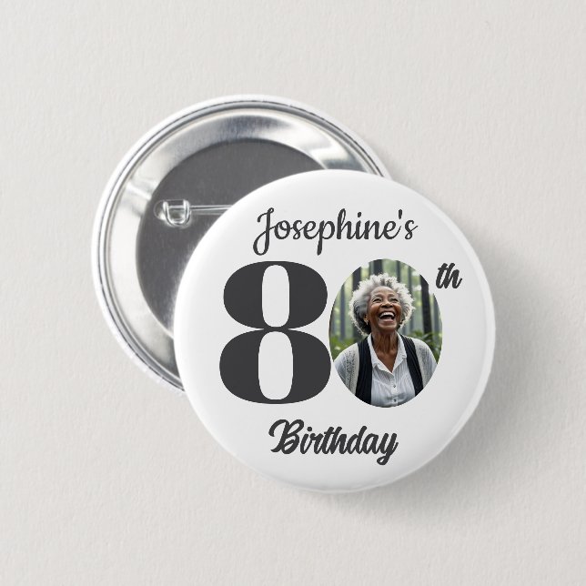 Bold 80th Birthday Party Photo Favor 6 Cm Round Badge (Front & Back)