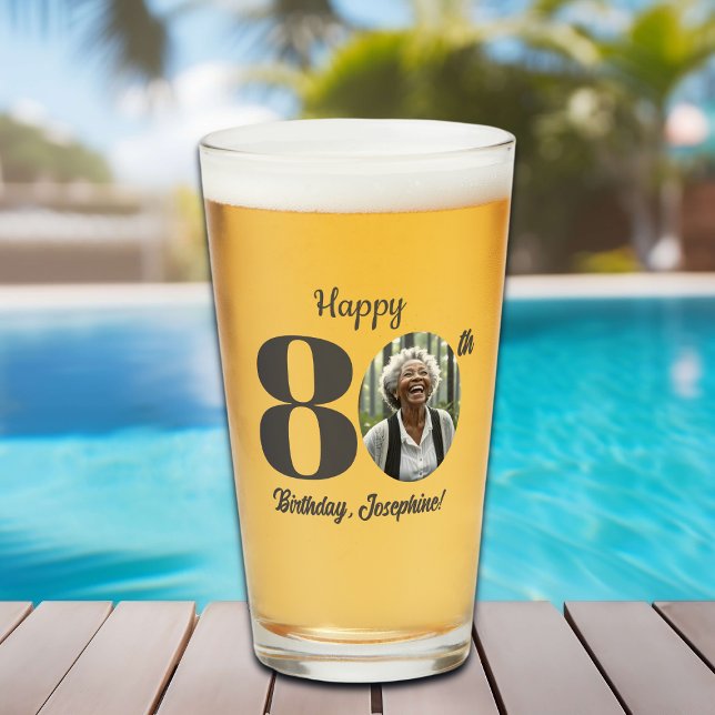 Bold 80th Birthday Photo Glass (Creator Uploaded)