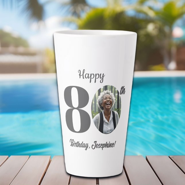 Bold 80th Birthday Photo Latte Mug (Creator Uploaded)