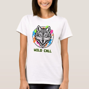 Bold 90s Retro Stylized Wolf Head Line Art T-Shirt